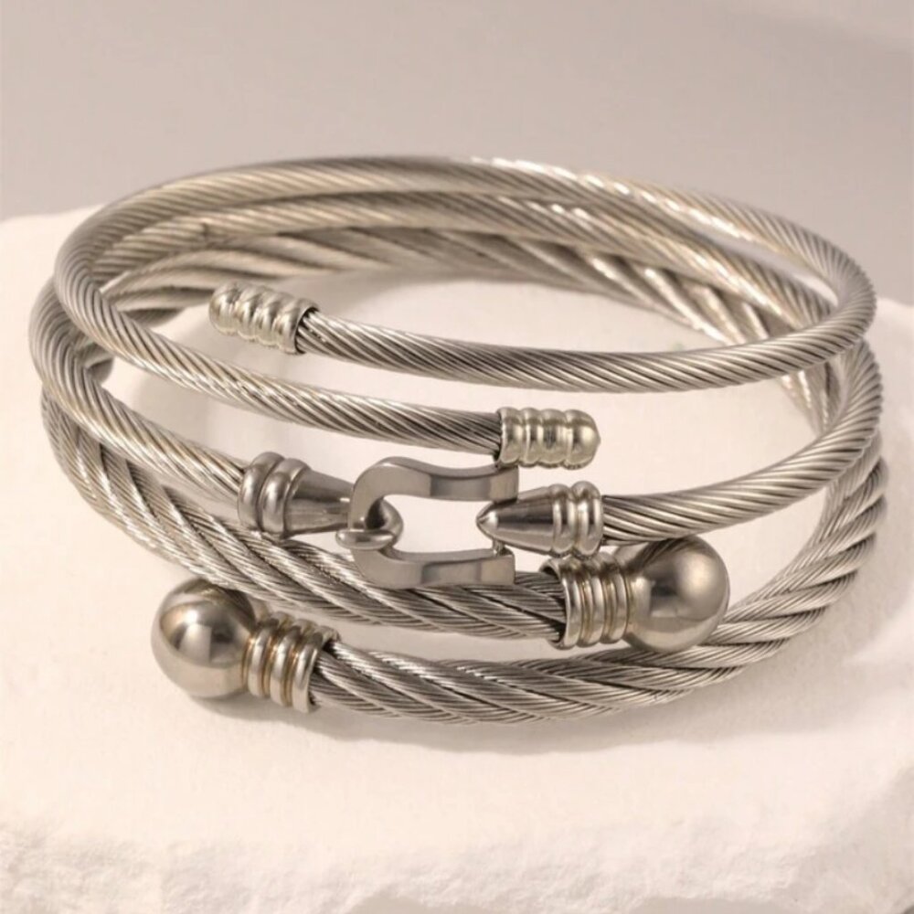 3pcs Chic Stainless Steel Twisted Cable Bangle Bracelets For Women
